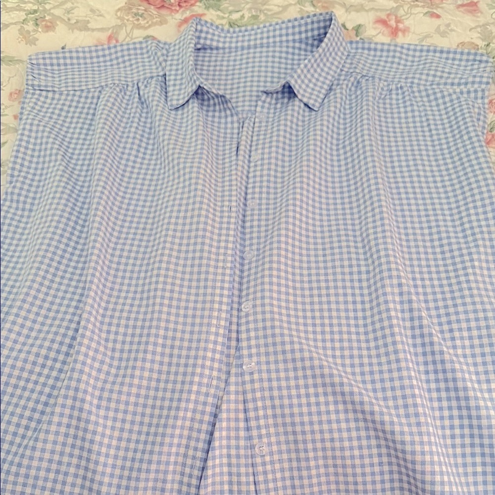 Blue and White Gingham Button Down Shirt
